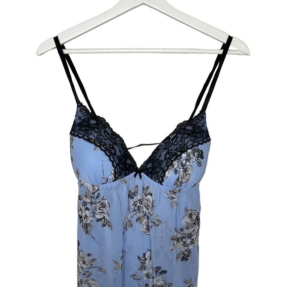 Apt 9 Nightgown Womens Medium Babydoll Chemise Blue Floral Sheer Lace Trim Sleep - Picture 2 of 11